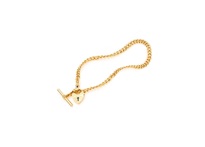 Gold Plated Mens Toggle Heart Curb Bracelet
